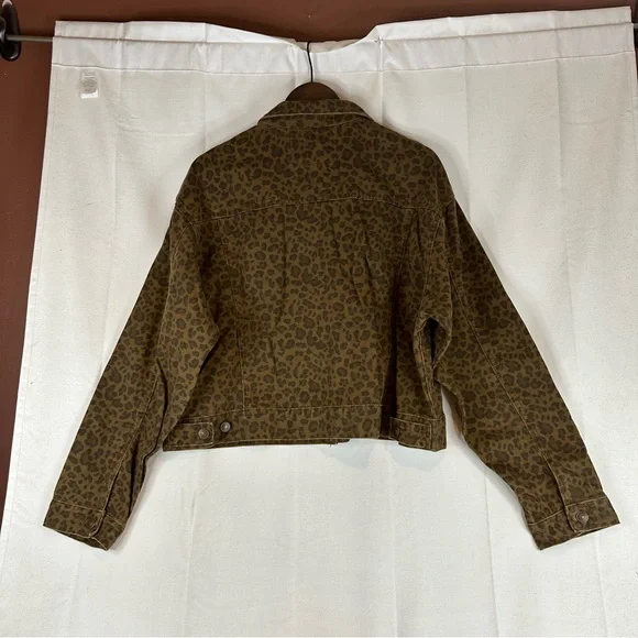 AMERICAN EAGLE Women’s Size XXL Denim Jean Jacket Coat Leopard Print Trucker - Picture 11 of 16